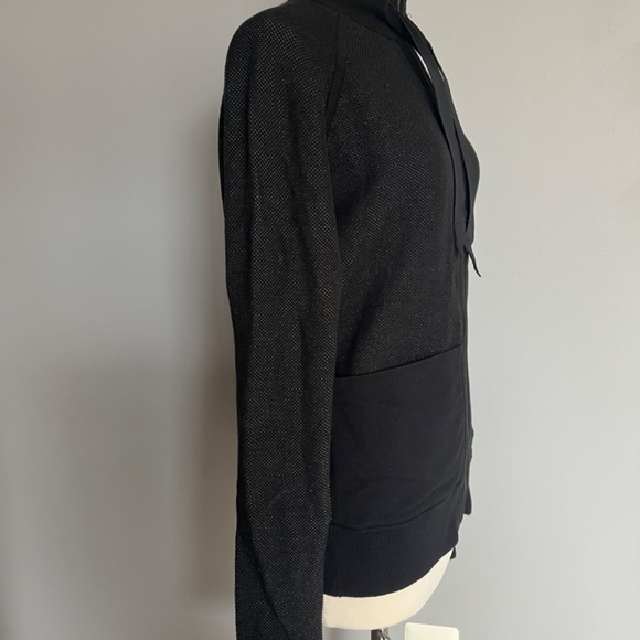 Lululemon Ribbon Detail‎ Full Zip Black Cotton Collared Popcorn Jacket Sweater - Picture 9 of 9